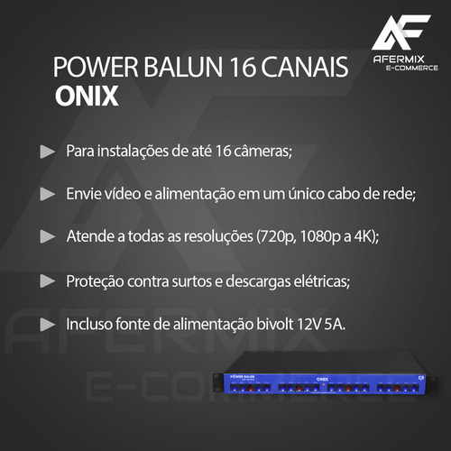 Rack Cftv Power Balun Hd 8000 4k Onix 16 Canais C/ Fonte 5a