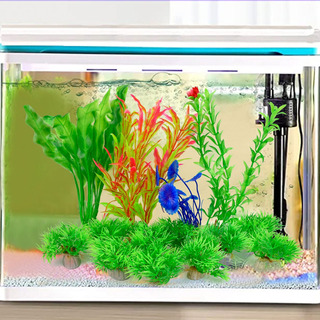 Juego Verde Plantas de acuario Decoraciones de pecera 8pcs Pequeña Planta Artificial De Plástico Peces De Colores Waterscape Peces Para Tanque Pequeño 