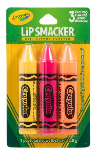 Lip Smacker Crayola · Bálsamo Labial 3pzas. Platano, Naranja