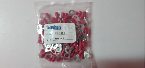 Paquete De Terminal Tipo Anillo6mm Cable 18/20 100 Piezas