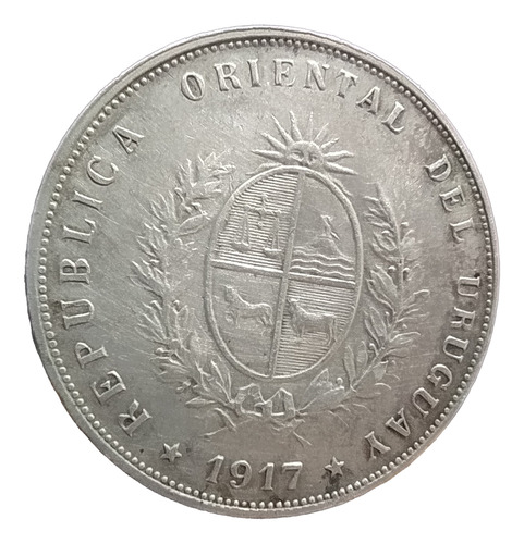 Antigua Moneda De Plata 50 Centésimos Uruguay 1917 Km# 22