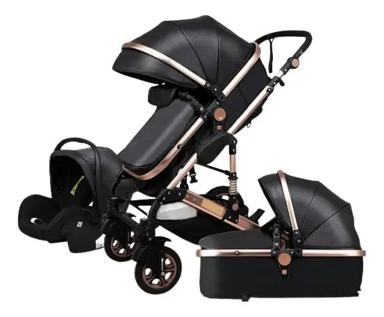 Carrinho de Bebê 3 em 1 Smart Kids Europeu Moisés e Bebê Conforto Preto