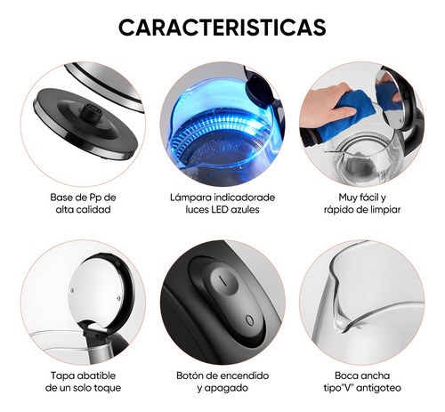Hervidor De Acero Inoxidable Transparente De 1,8 L Con Luz Transparente