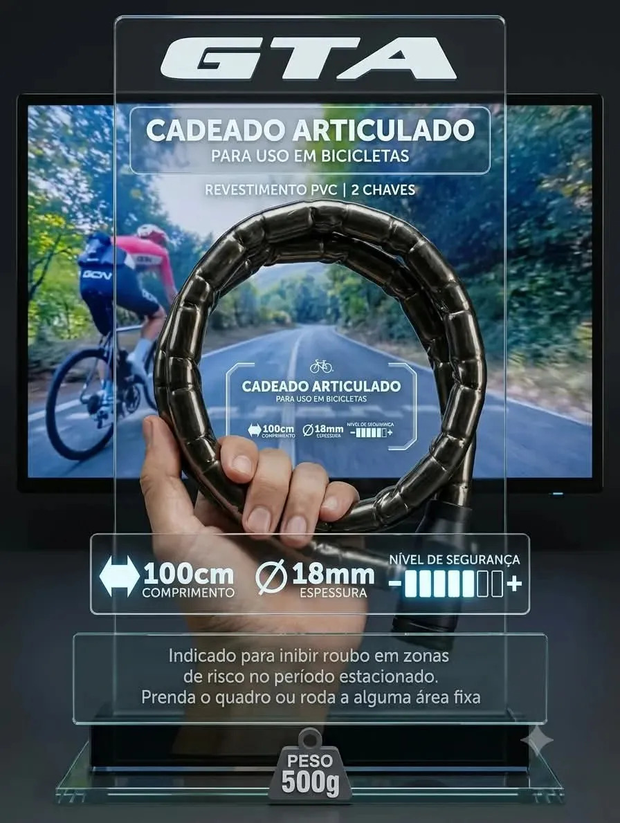 Cadeado Anti Furto Articulado 18x100cm Bicicleta Moto Paco
