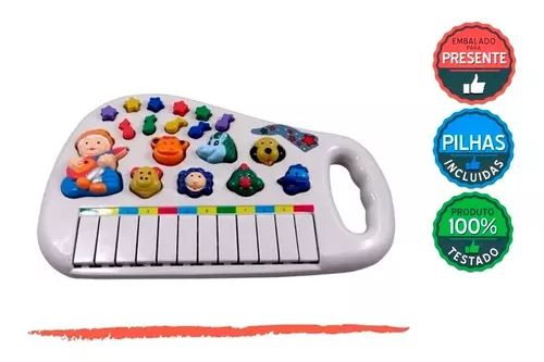 Piano Teclado Animal Brinquedo Infantil Sons Fazenda Sitio - BRANCO