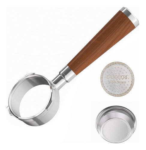 Portafiltro 3 Orejas, Cesta Acero Inoxidable, Mango Madera R 222222