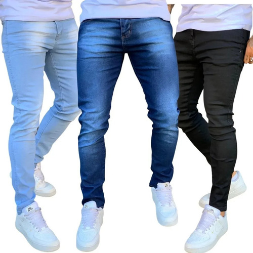 Imagem 1 de 7 de Kit 3 Calça Jeans Skinny Masculina Com Lycra Estica Muito Nf