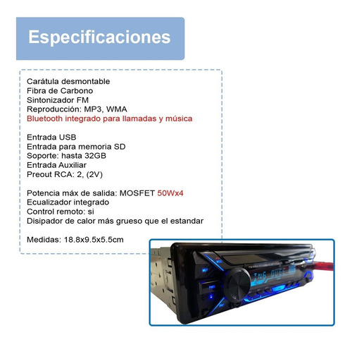 Imagen 6 de 6 de Autoestereo Vak 3700 Desmontable Bluetooth Usb Sd Aux Mp3 Id