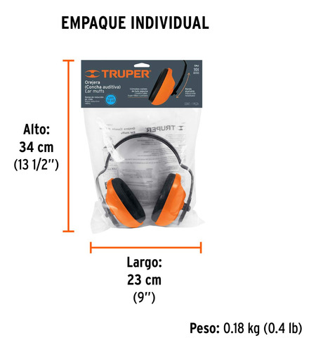 Protección Auditiva Orejera Ajustable + 3 Tapones Espuma Naranja