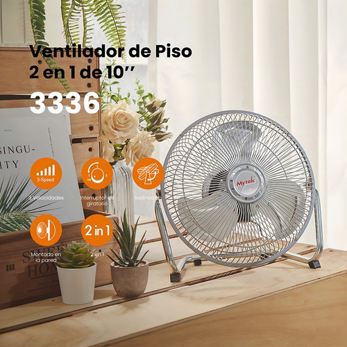 Ventilador De Piso Y Pared Mytek 3336 De 10 Pulgadas 2 En 1 25.4 Cm 60hz Plateado Gris Metal 3