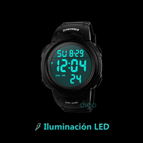 Reloj Hombre Skmei 1068 Cronómetro Alarma Luz Sumergible Números Grandes