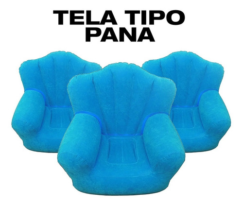 Imagen 4 de 10 de Sillon Sofa Inflable Azul Simil Pana Interior Exterior