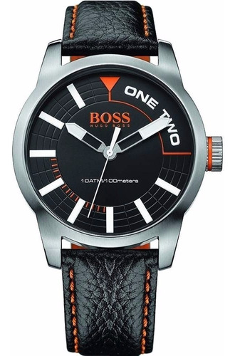 Reloj Hugo Boss 1513214 Negro Y Plateado Correa De Piel 48mm