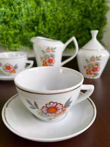 Conjunto De Chá E Café Porcelana Pozzani Antigo