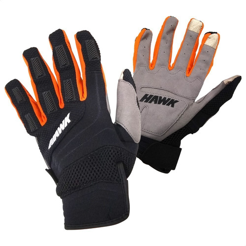 Guantes Hawk Fit Reforzados Tactil Touch Negro Naranja