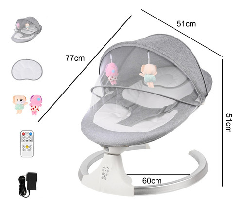 Banna DAO-YEYY gris mecedora Eléctrica Para Bebés Con Mosquitera Música Mando A Distancia Inteligente Rango De Balanceo Ajustable Con Función De Temporizador