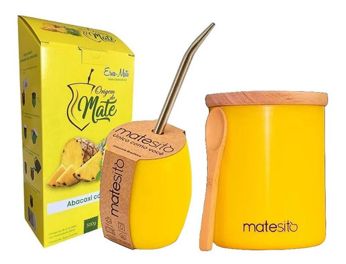 Kit Matesito Chimarrão Cuia + Bomba + Pote + Erva Mate