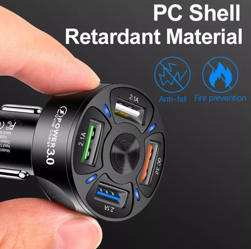 Imagen 2 de 4 de Cargador Rápido 3 A De Auto / Max 7 A / 4 Puertos Usb / 30 W