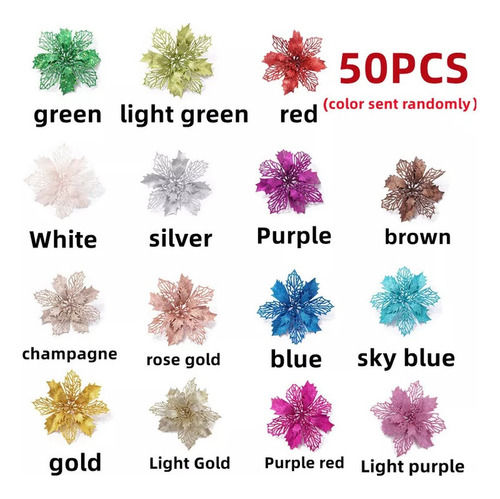 50 Piezas De Flores Huecas Coloridas, Decoración Navideña