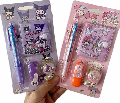 Set Escolar Con Mini Libreta Sanrio Kuromi Y Sus Amigos