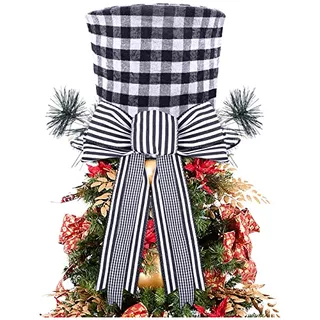 Christmas Tree Topper Hat Black And White Buffalo Plai...