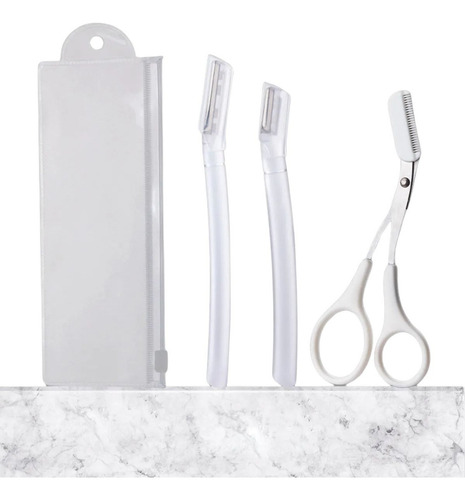 Kit 4 Pçs De Aparar Sobrancelhas 2 Navalha 1 Tesoura E Bolsa Cor Transparente
