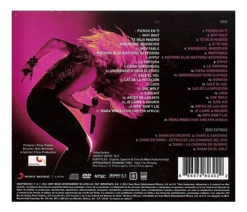 SHAKIRA - En Vivo Desde París- cd 2011 producido por Sony Music - incluye pistas adicionales