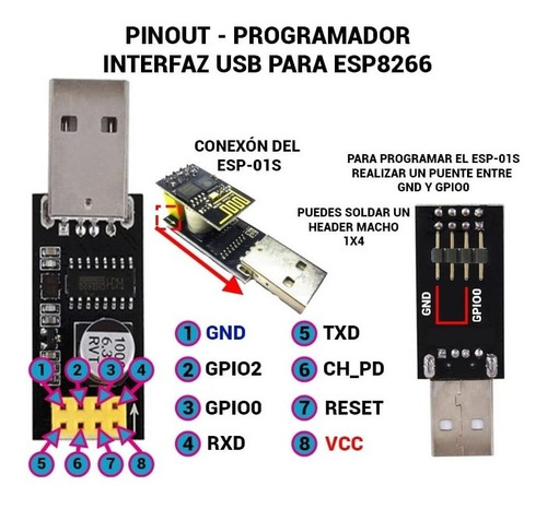 Modulo Adaptador Usb Esp-01s Programador Esp8266 Wifi Hobb
