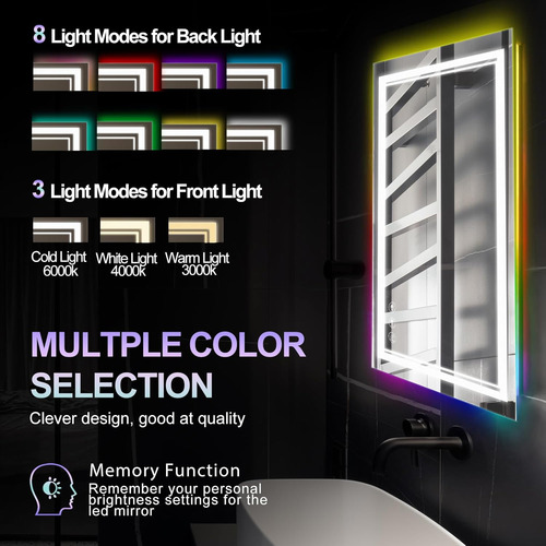 Espejo Led De Baño Rgb 80 X 61 Cm Con Iluminación