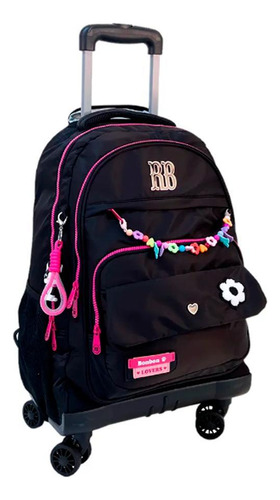 Mochila De Rodinhas Rb Preto 360º Com Miçangas Juvenil