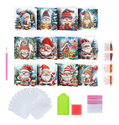 Tarjetas De Navidad Pintadas Con Diamantes De Imitación, 12