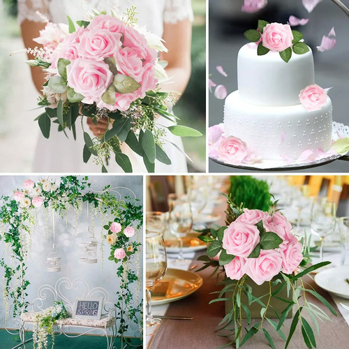50pcs Rosa Artificiales Decoración Fiesta De Boda Flor 8 Cm