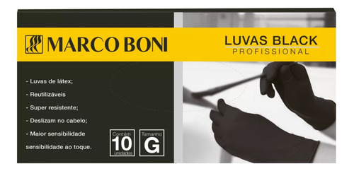 Kit Com 10 Luvas Black Profissional G Latex Marco Boni