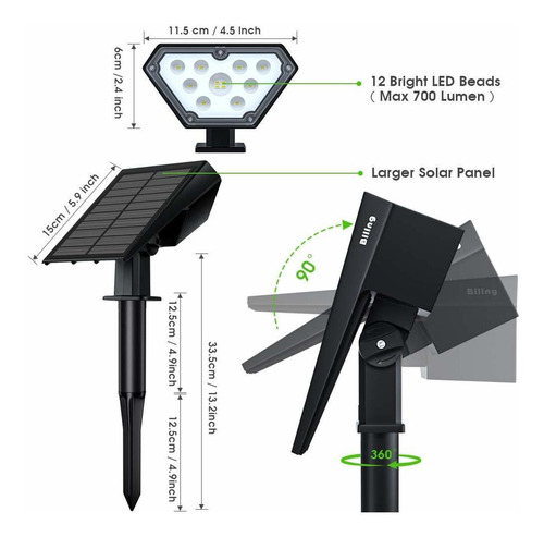 Focos Solares Para Exteriores, 2 En 1, Luces Solares Pa...