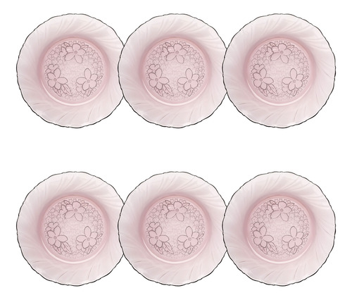 Set 6 Piezas Plato Hondo De Vidrio Lirios Uva 610 Ml