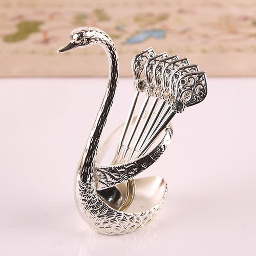 4 Cucharas De Café De 6 Piezas Con Soporte De Cisne
