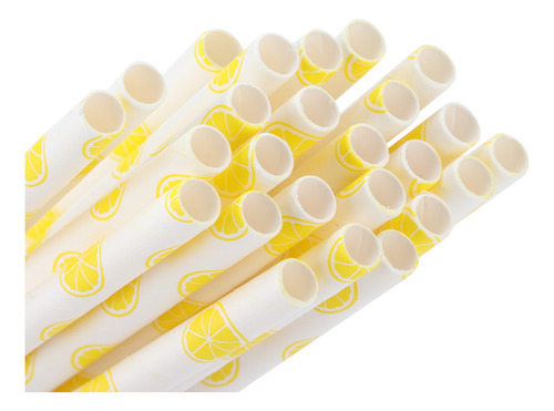 Pajitas Con Patrón De Frutas, 50 Piezas De Papel Biodegradab