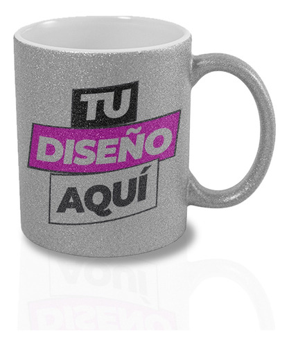 Tazón Taza Personalizada Glitter Plata - Tu Diseño Aquí