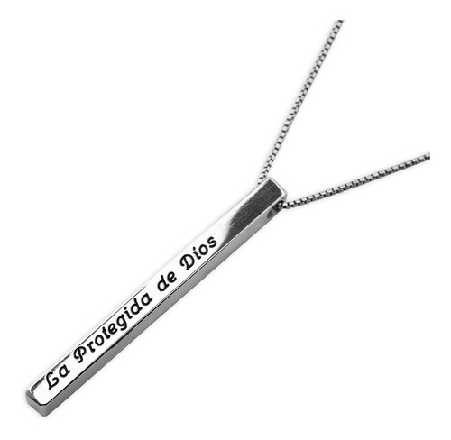 Cadena Con Dije Barra 4 Cm Plata 925 Grabado Nombre Frase