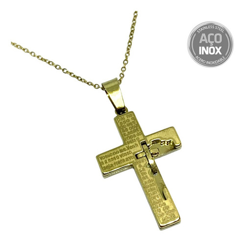 Imagem 2 de 7 de Colar Corrente Com Pingente Cruz Crucifixo Pai Nosso Inox