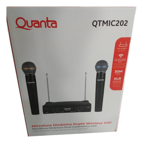 Microfone Sem Fio Wireless Vhf Duplo Quanta Qtmic202 Bivolt