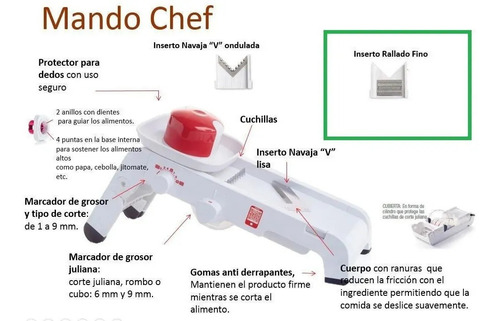 Imagen 10 de 10 de Mandolina Tupperware Mando Chef Wow 3 Cuchillas Papa Rejilla