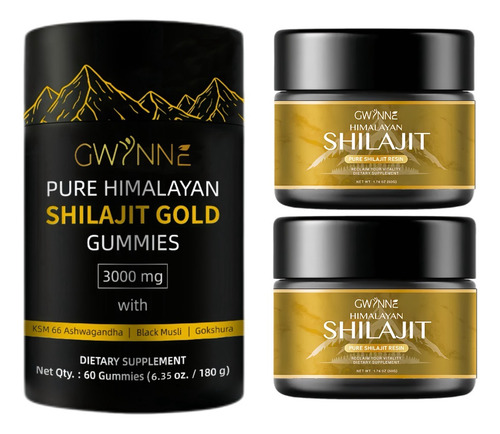 Gwynne Shilajit Gummies Puro Del Himalaya 85 Micronutrientes 60 Gummies +2pcs Resina De Shilajit Natural Pura Orgánica Del Himalaya