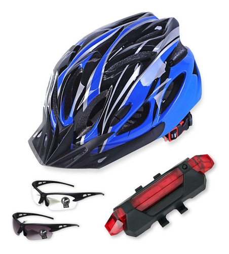 Casco De Bicicleta + Luz De Bicicleta Recargable Usb.