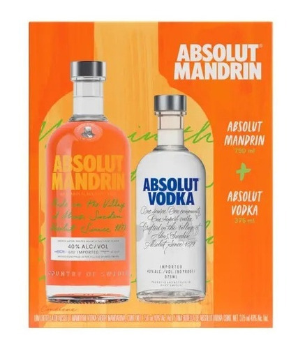 Vodka Absolut Mandarin 750 Ml + Blue 375 Ml Sabor Mandarina