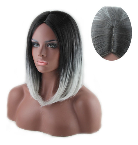 Nuevo Peruca Curta Preta Ombre Cinza Para Mulheres