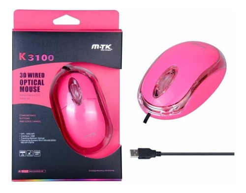  Mouse Optico 3d Con Cable M-tk K3100 Color Rosa