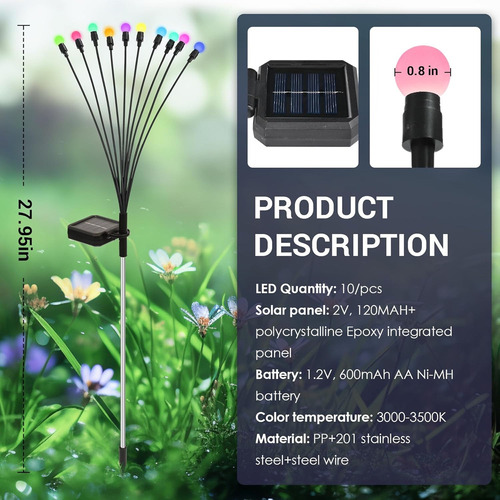 Lámpara De Luciérnaga Luces Solar Jardin 6 Luces Led 2pzs