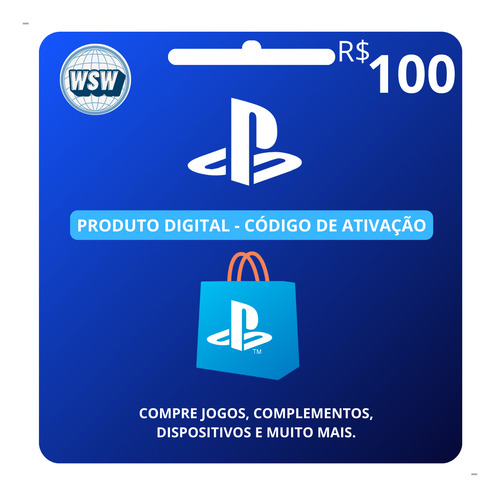 Cartao Vale Presente Psn Gift Card Playstation R$ 100 Reais