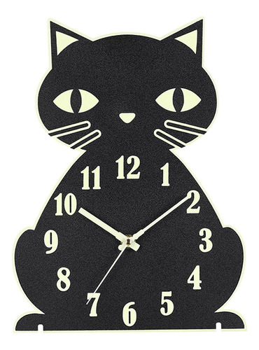 Reloj De Pared De Madera Con Forma De Gato De 12 Pulgadas Qu